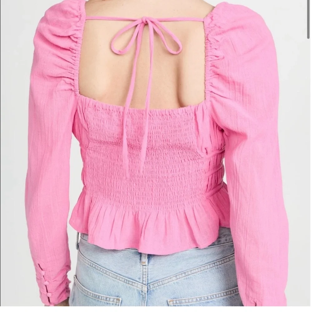 NWT Free People Chloe‎ Top Size Small Ruched Long Sleeve Barbie Pink